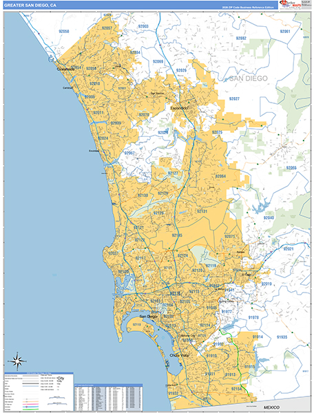 Greater San Diego Metro Area Wall Map